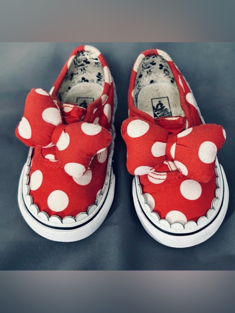 Vans Red and White Polka Dot Kids Slip-On Sneakers with Bow Accent